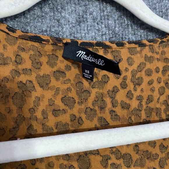 Madewell Mini Dress XS Wrap Leopard Print Brown Flutter Short Sleeve - Picture 9 of 12
